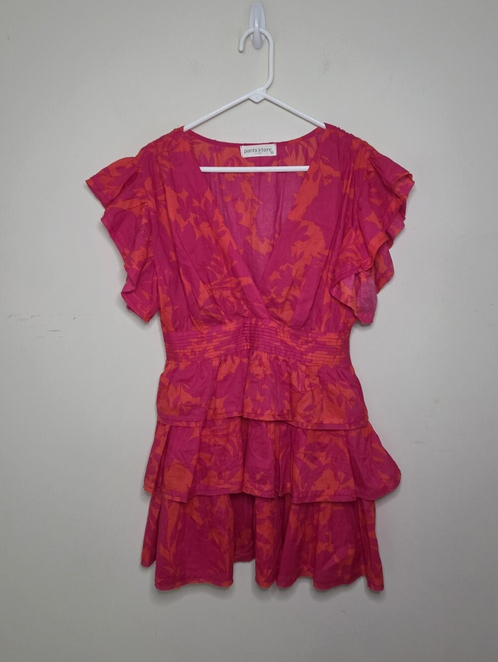 Women's Pink & Orange Floral Print Ruffled Mini Dress Sz Medium